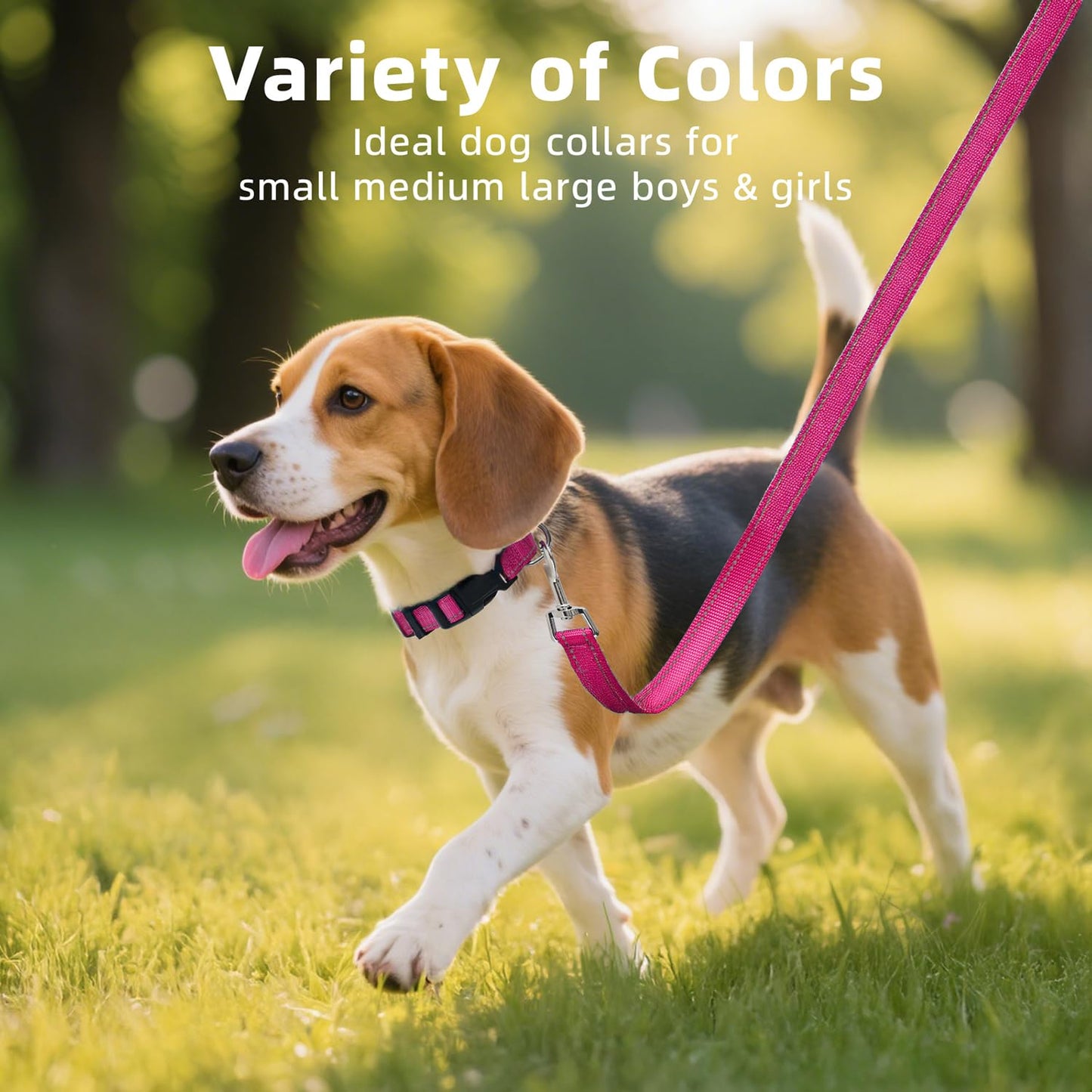 Erbine Reflective Dog Collar for Large Dogs, Wide Nylon Adjustable Collar with Soft Padding, Durable Buckle for Pitbull Labrador Retriever,Hotpink,L