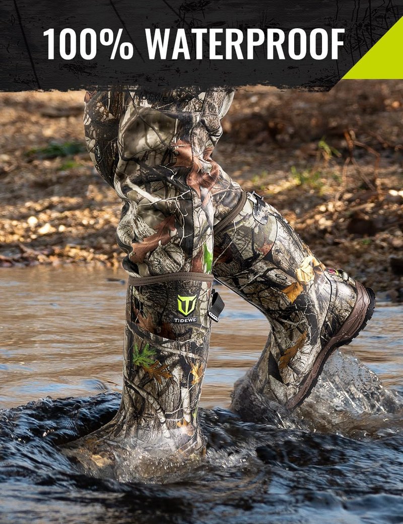 TIDEWE Waterproof Insulated Rubber Hunting Boots - 7mm Neoprene, Camo G2 | Sizes 6-14