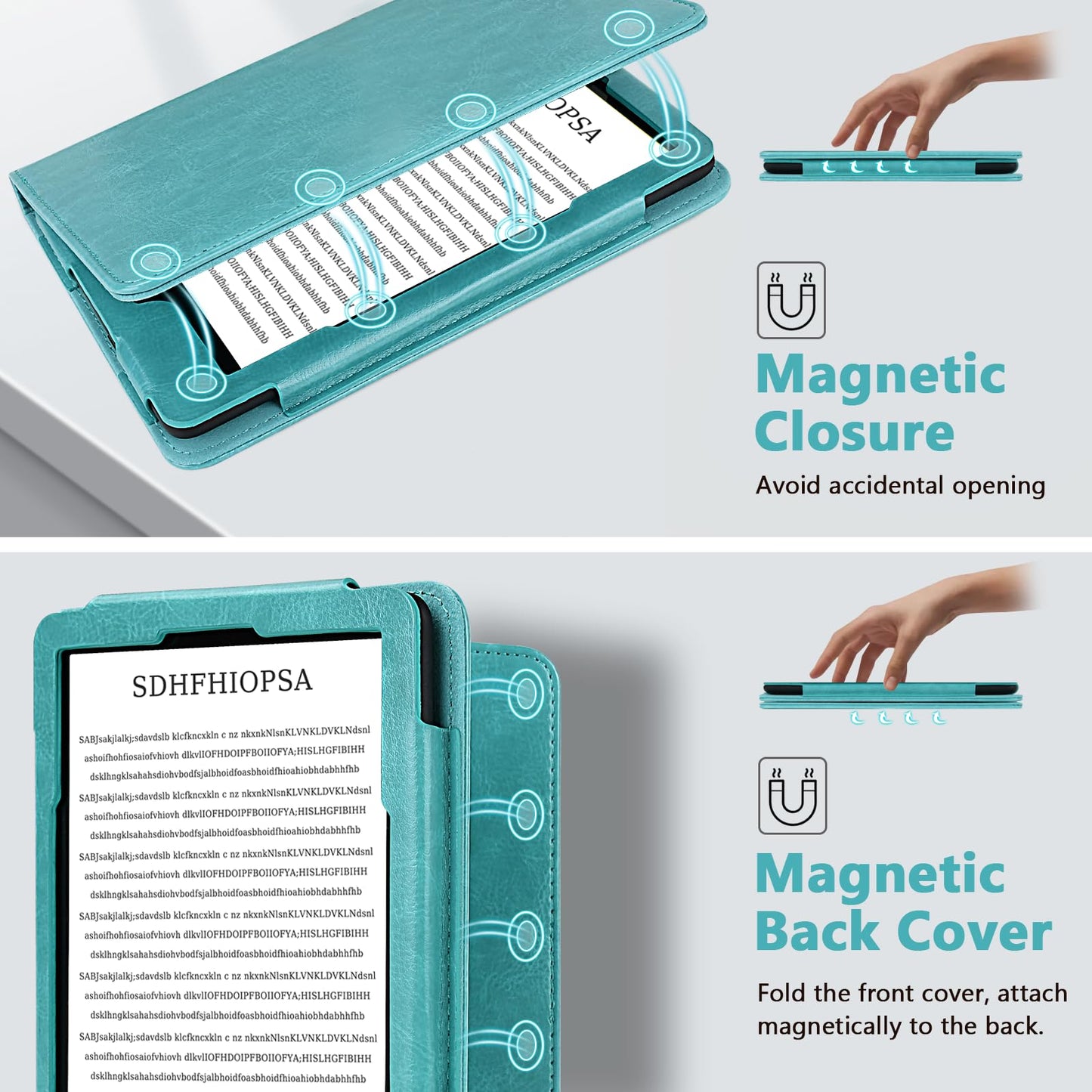 MMK Kindle Paperwhite Case 7"/6.8"(12th/11th Generation-2024/2021), Premium PU Leather Smart Cover with Hand Strap Card Slot, for Kindle Colorsoft Signature Edition(1st Gen 2024), Lake Blue