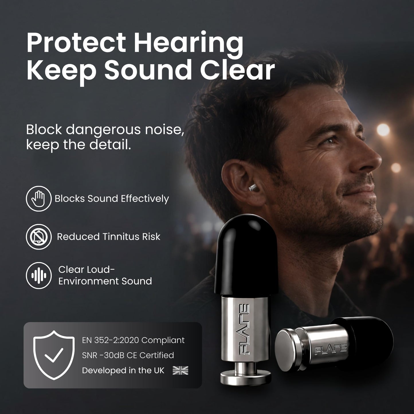 Flare Audio Isolate Concert Ear Plugs Noise Reduction SNR 30 dB | High Fidelity Noise Reduction Ear Plugs for Concerts, Festivals and Motorcycles | (Gray)