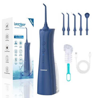 Leominor Water Dental Flosser - 5 Modes Cordless Portable Oral Irrigator, IPX7 Waterproof, Rechargeable Teeth Cleaner Upgrade Datchable Tank Professional Flossing Cleaning Pick for Home Travel (Black)