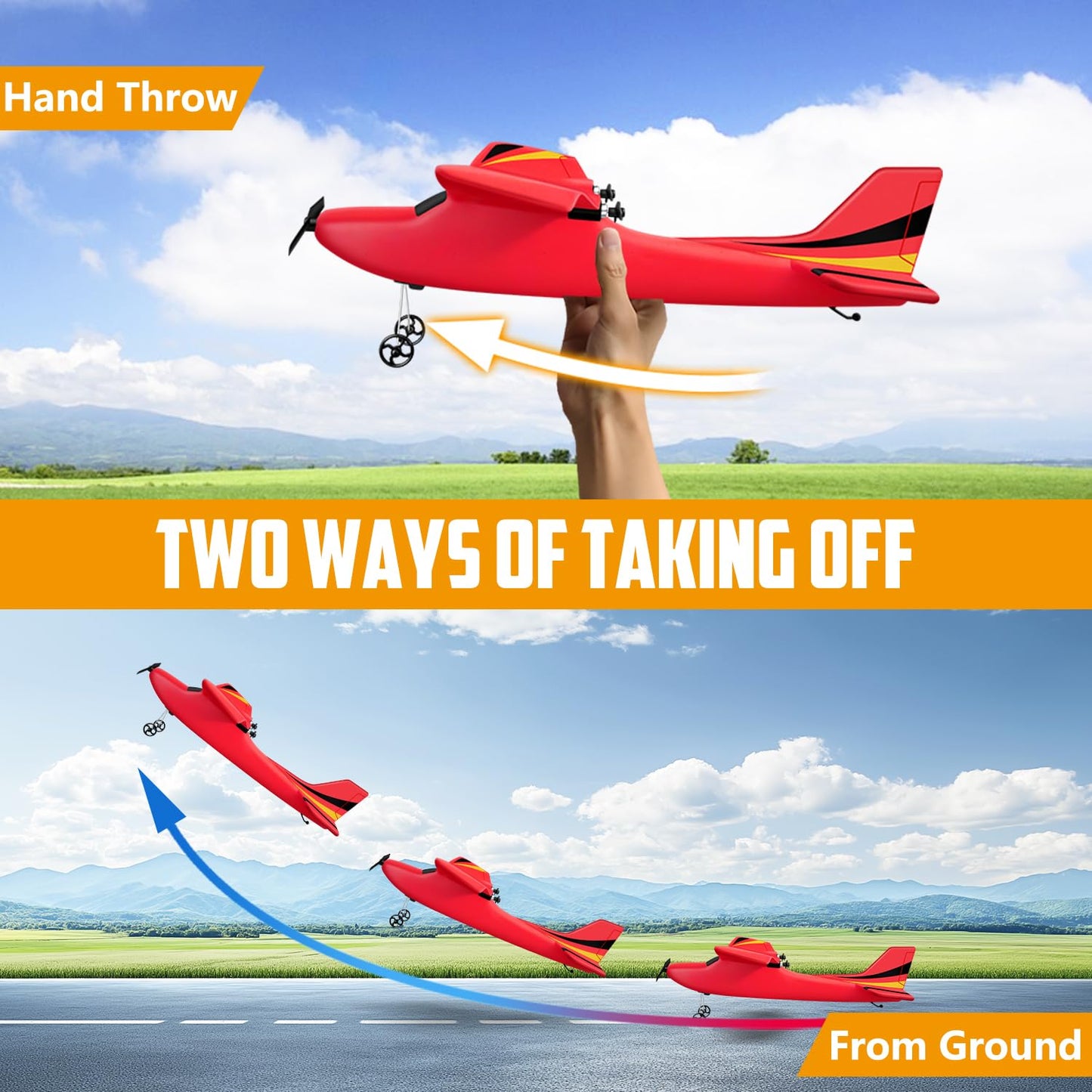 HAWK'S WORK 2 Channel RC Airplane, RC Glider Ready to Fly, 2.4GHz Remote Control Cessna, Easy to Fly RC Toy for Kids & Beginners (Red)