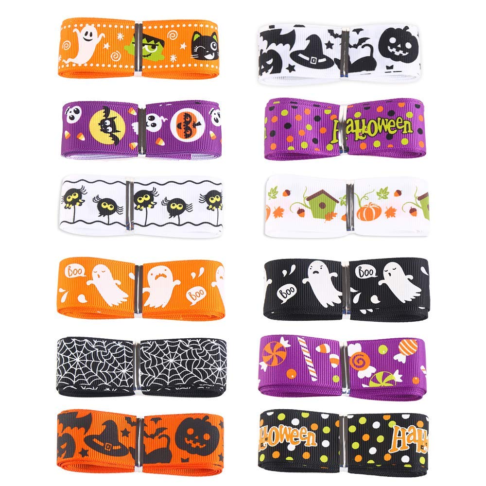 CCINEE 24 Yard 1 Inch Halloween Grosgrain Ribbons, Decorative Halloween Ghost Spider Printed Ribbons for Gift Wrapping Supply