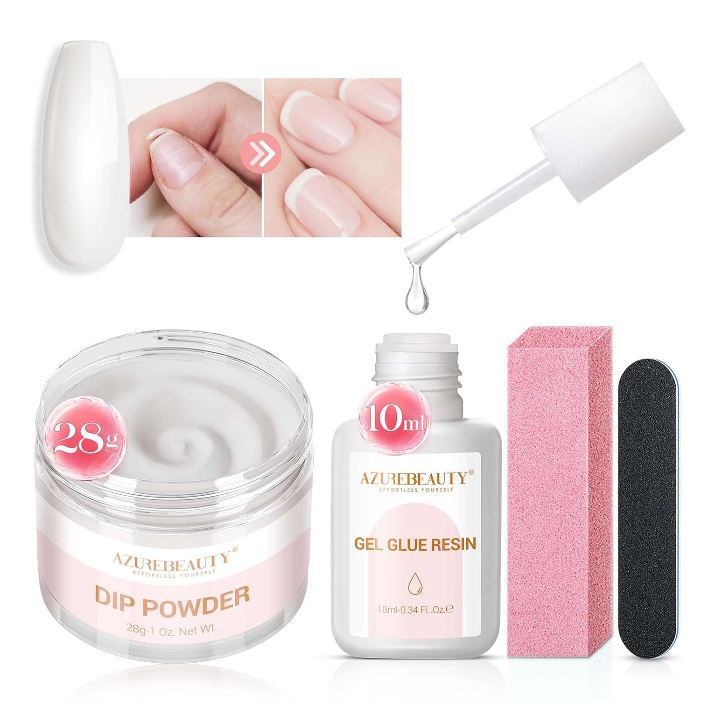 AZUREBEAUTY Nail Repair Kit Transparent Crystal for Broken Cracked Split Weak Nails, Ideal Solution Emergency Easy Quick Fix Dip Powder 28 g 1 Oz Quick-Drying Repair Glue 10 ml Nail File Nail Buffer