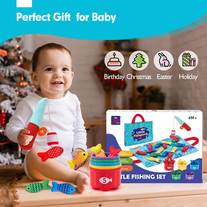 hahaland Montessori Toys for 1 Year Old - 10 in 1 Cloth Toddler Fishing Game with Stacking Cups, Baby Toy 12-18 Months One Year Old Boy Birthday Gift, Toddler Toys for 1 2 Year Old Boy Girl Gifts