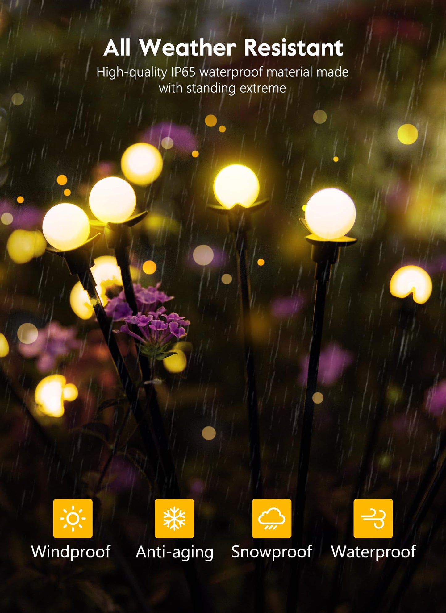 Brightown Solar Garden Lights - 4 Pack 48 LED Firefly Lights with 2 Lighting Mode, Sway by Wind, Waterproof Solar Light for Outdoor Outside Yard, Warm White