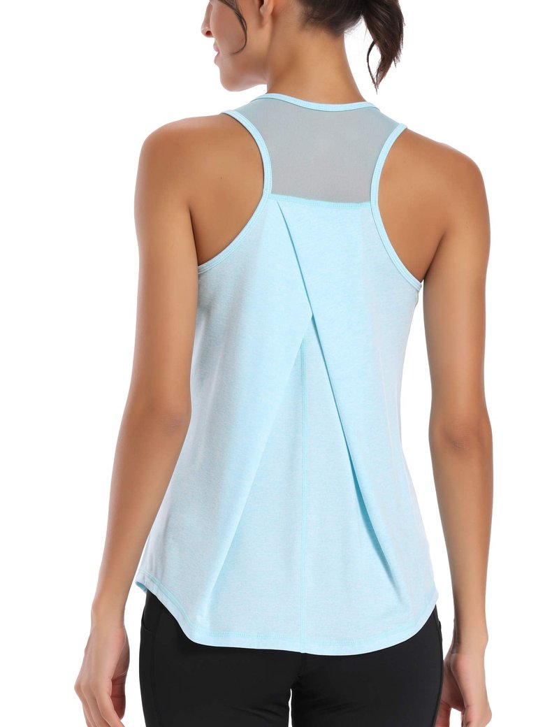 Aeuui Workout Tops for Women Mesh Racerback Tank Yoga Shirts Gym Clothes Light Blue, Medium