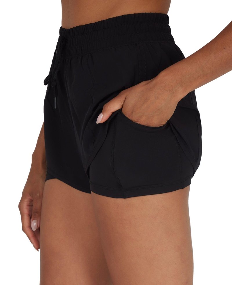 90 Degree By Reflex Womens Lightweight Workout Shorts 2 in 1 Running Yoga Gym Shorts with Inner Biker Short Pockets - Black W/Short - Medium