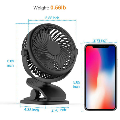 Cambond Clip on Fan for Baby - Rechargeable Battery Powered Stroller Fan Portable Small Desk Fan for Baby Carseat Travel Camping College Dorm Essentials, Black
