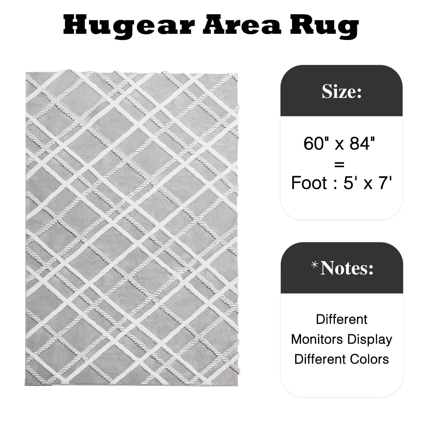 HUGEAR 5x7 Shag Area Rug Grey Modern Neutral Medium Plush Pile Super Soft Indoor Fuzzy Carpet Non Slip Non-Shedding Easy Care 0.5-inch Thick for High Traffic Areas in Living Room Bedroom Dining