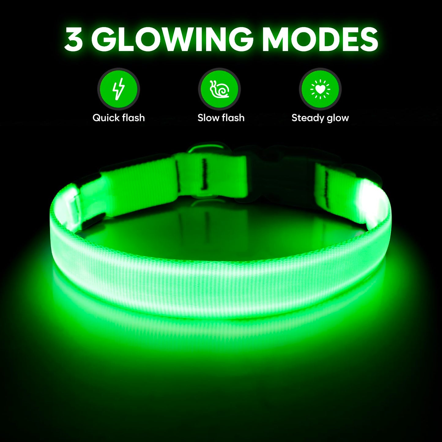 Illumifun Light Up Dog Collar, USB Rechargeable LED Dog Collar Glow in the Dark, Adjustable Pet Collar Safety Dog Lights for Night Walking (Green, Medium)