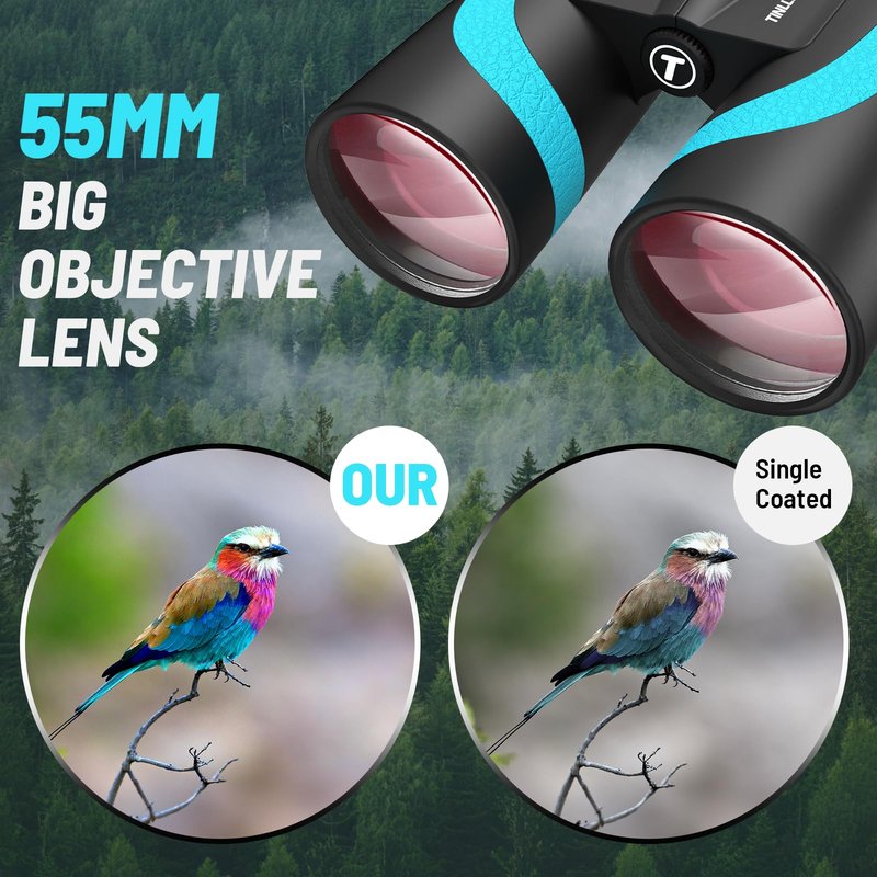 15x55 UHD Binoculars for Adults High Powered with Phone Adapter - Large View, BAK4 Prism, Waterproof, Lightweight for Bird Watching, Hunting, Cruise, Travel, Camping (Blue)