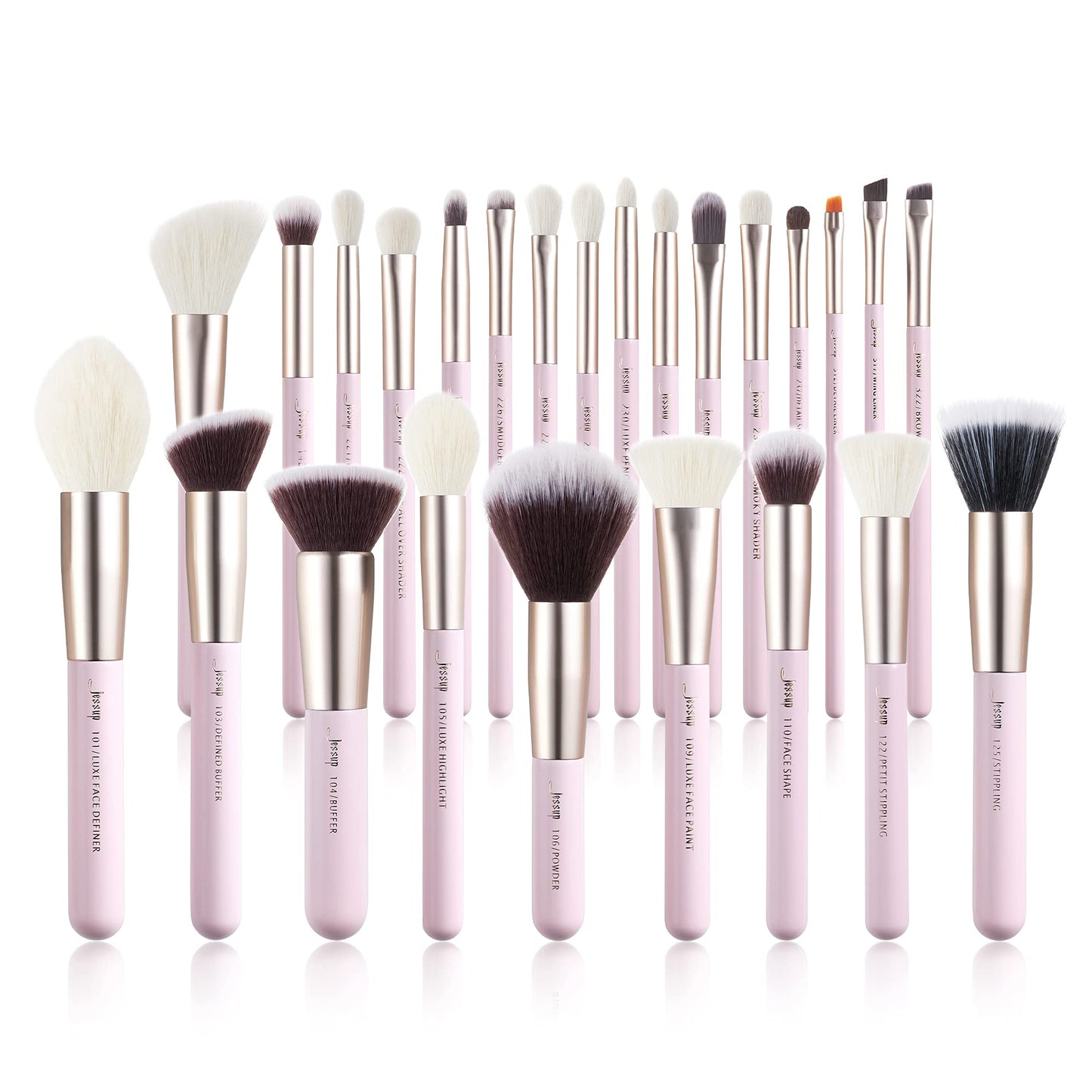 Jessup Brand 25pcs Professional Makeup Brush Set Beauty Cosmetic Foundation Powder Blusher Eyeshadow Blending Highlight Concealer Natural-Synthetic Hair Brushes Set (Pearl White/Silver)