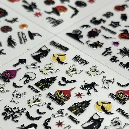 24 Sheets Halloween Nail Stickers Pumpkin Ghost Face Nail Decals 3D Self-Adhesive Nail Supplies Spider Web Cat Bat Nail Art Stickers for Acrylic Nails for Women Kids DIY Manicure Decorations