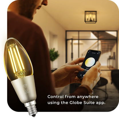GLOBE Electric 34919 Wi-Fi Smart 5.5W (60W Equivalent) Straight Filament Tunable White Amber Glass LED Light Bulb, No Hub Required, Voice Activated, 2000K - 5000K, Vintage Edison Style, 500 Lumns