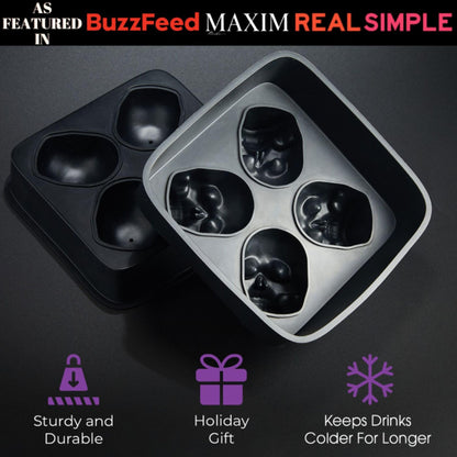 ShapedIceMolds 3D Large Skull Ice Cube Mold Tray, Round Whiskey Ice Mold with Lid for Whiskey Drinkers, Bartenders, Gift Exchanges, Home Bar Enthusiasts and Holiday Gifts