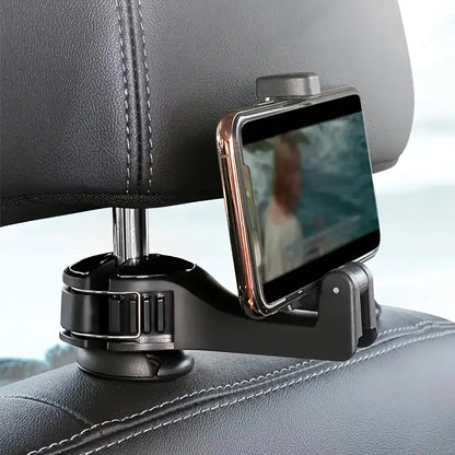 Car Headrest Hook with Phone Holder, Universal 360 Rotation Headrest Hooks for Purses and Bags (Black)