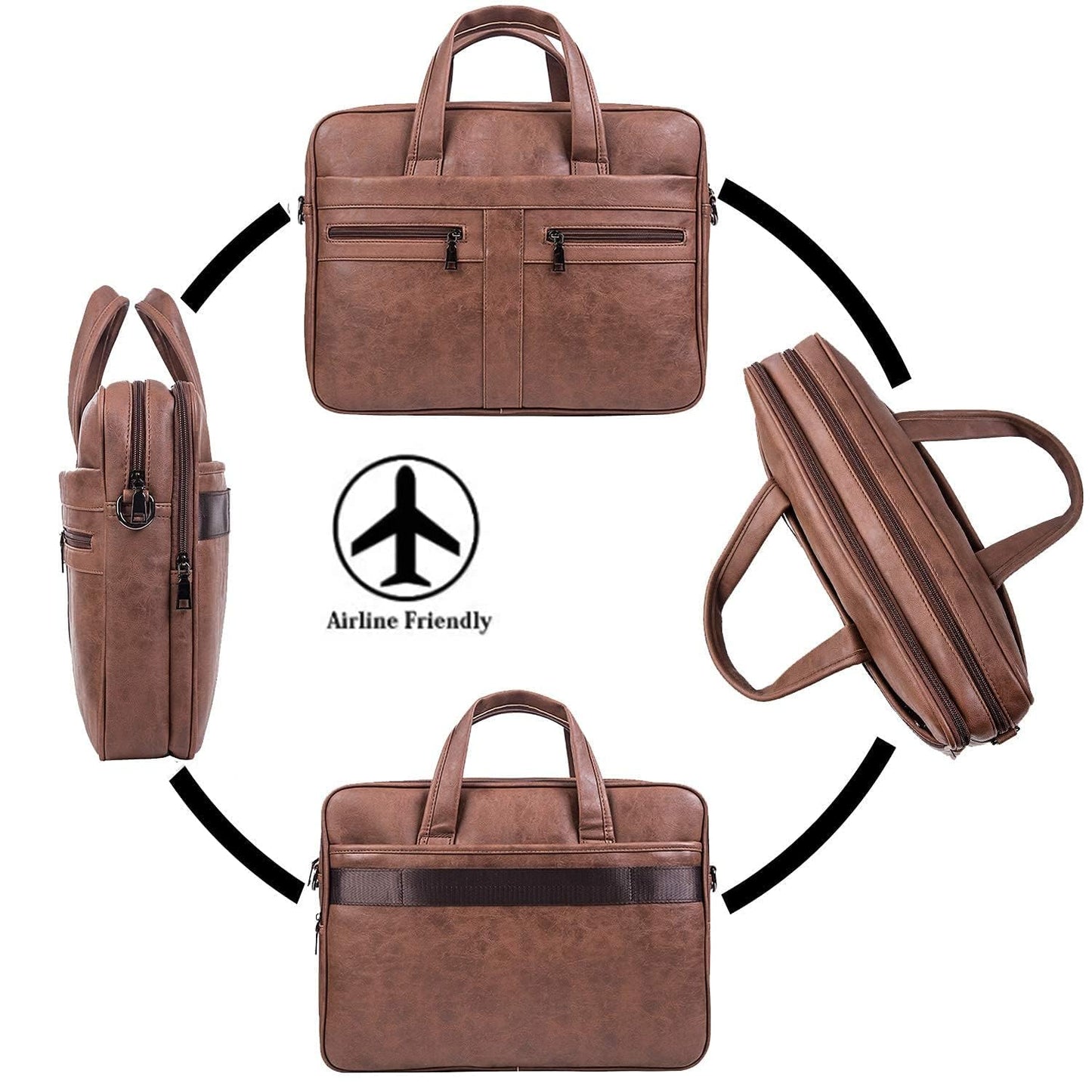 seyfocnia Men's Business Travel Briefcase Leather Messenger Bags Laptop Bag 17.3 inch Work Computer Bag Satchel Bag (Brown)