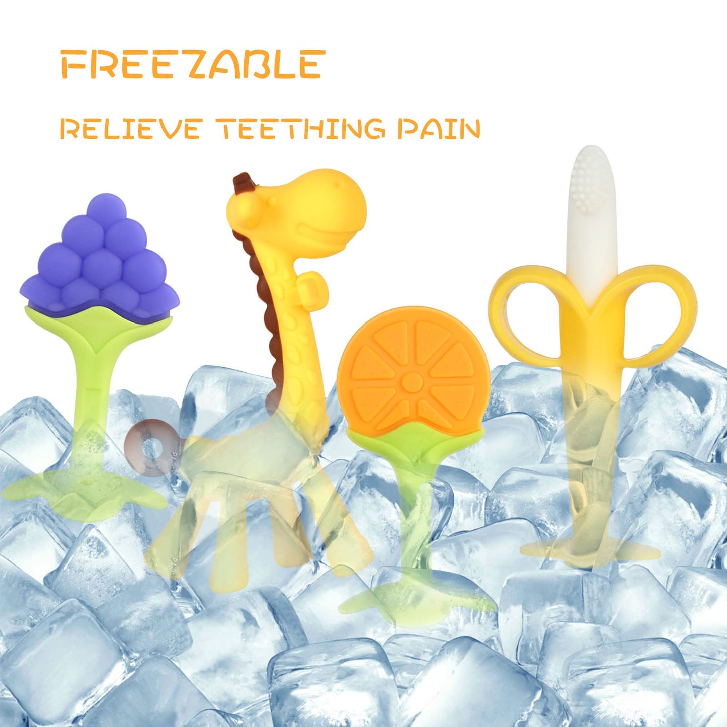 Chuya Teething Toys for Baby, Teethers with Banana Toothbrush Teeth Brushing,BPA-Free,Chew Toy Infants Toddlers Silicone Teether for Babies 0-6-12 Months