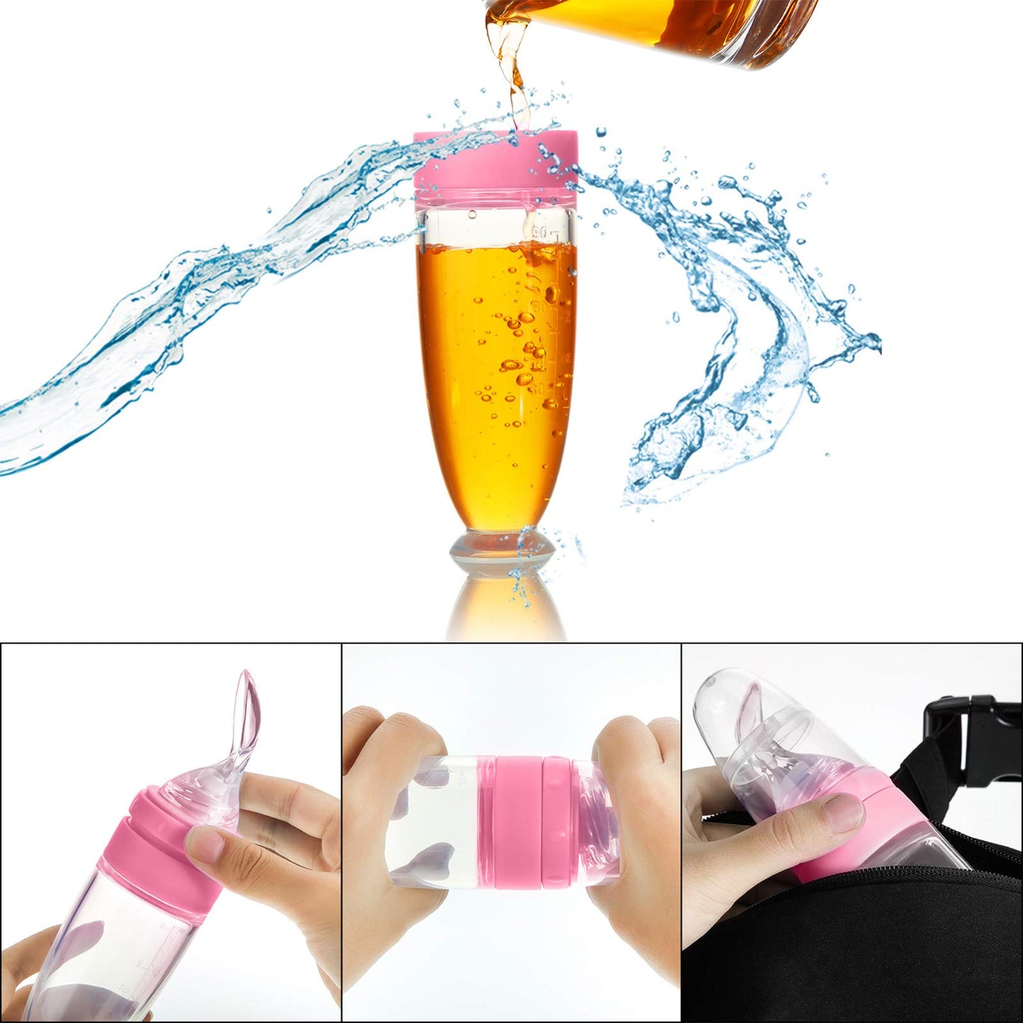 2 Pieces Silicone Baby Spoons Baby Feeding Spoon with Standing Base for Infant 0-24 Months Dispensing and Feeding (Pink)