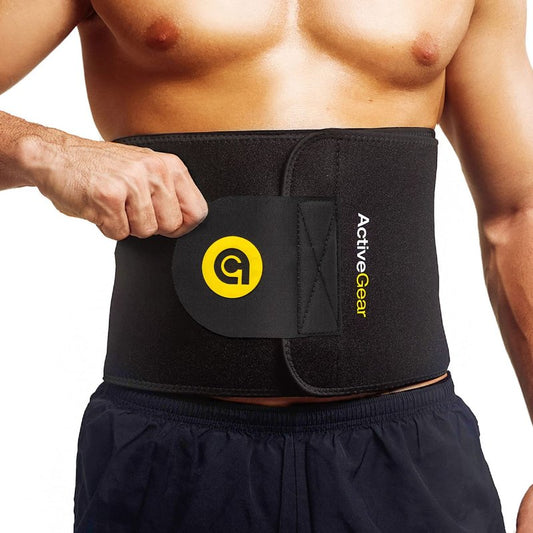 ActiveGear Premium Waist Trimmer Belt Slim Body Sweat Wrap for Stomach and Back Lumbar Support, Large: 9" x 46" - Yellow