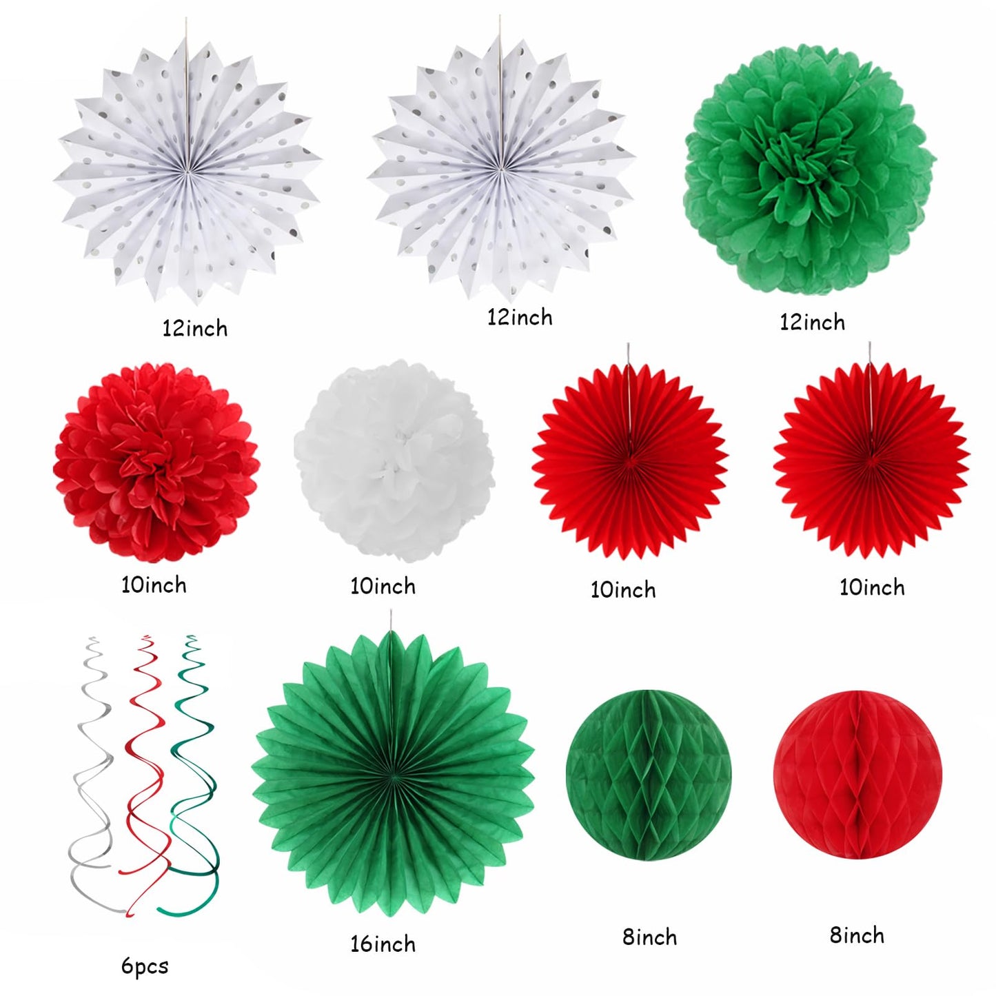 Red-Green White Christmas Party-Decorations - 33pcs Banner,Mexico Italy Streamers Tassel Garland,Tissue Pom Poms Honeycomb,Paper Lantern Fans,Mexican Italian Birthday Wedding Baby Shower Decor Hugtmr