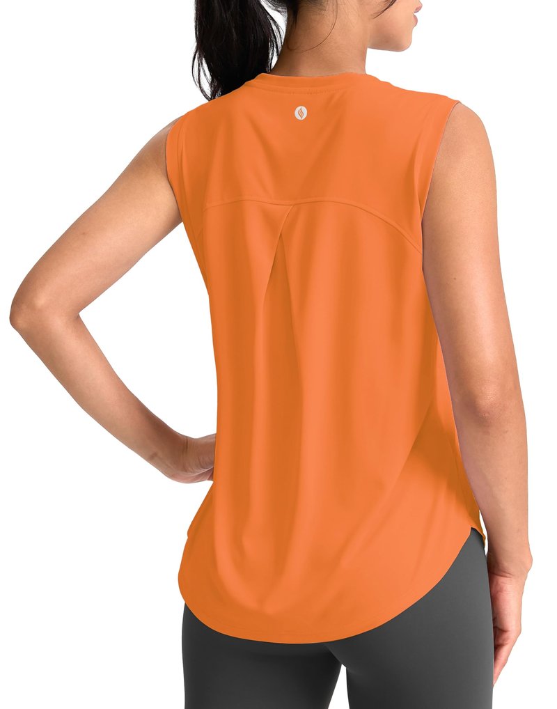 SANTINY Women's Sleeveless Workout Tops Breathable Lightweight Active Tennis Yoga Shirts Athletic Running Tank Tops for Women (Neon Orange_XL)