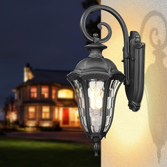 Outdoor Lights Fixtures Wall Mount, Outdoor Sconce Lighting Anti-Rust Exterior Porch Light Waterproof Aluminum Outside Lamp with Water Ripple Glass for Home Garden Patio Garage