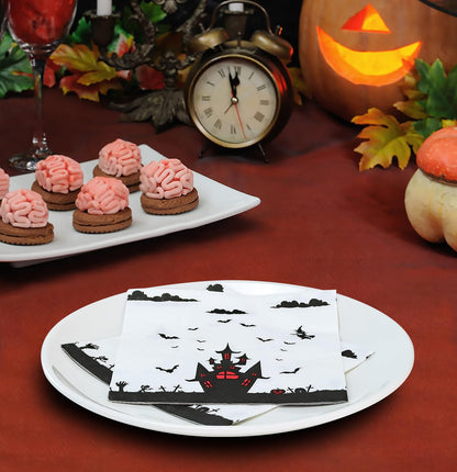 SietDESEO 50 Pieces 3-ply Halloween Napkins Disposable Folded 5 x 5 Inches Cocktail Napkins Paper Napkins for Halloween Party Supplies Dinner Napkins