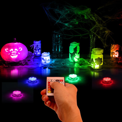 Hitopin 4 Pieces Submersible LED Lights, Waterproof Underwater Submersible Led Lights, with Remote Control, Waterproof Underwater Lights, Pond Lights, for Decorate Party, Wedding, Halloween, Christmas
