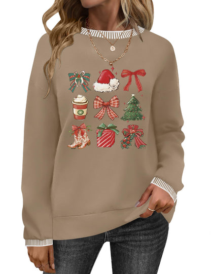 AKEWEI Women's Crew Neck Fashion Hoodies & Sweatshirts Drop Shoulder Long Sleeve Shirts Tunics Casual Christmas Print,L