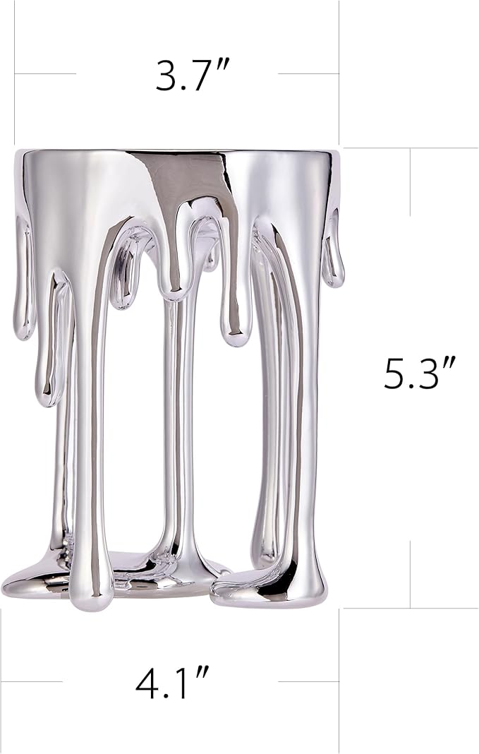 Decorative Candle Holders Set of 2 – Melting Drip Candle Stand for Pillar Candles – Sculptural Fireplace Decor, Gothic Table Centerpiece, Unique Home Accent(Silver, Set of 2)