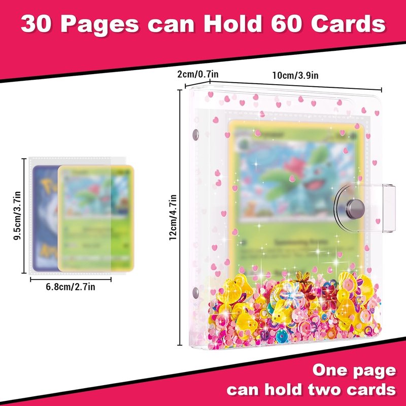 Transparent Pink Card Binder for Pokémon | Cute Trading Card Album for Kids - Holds 60 Cards