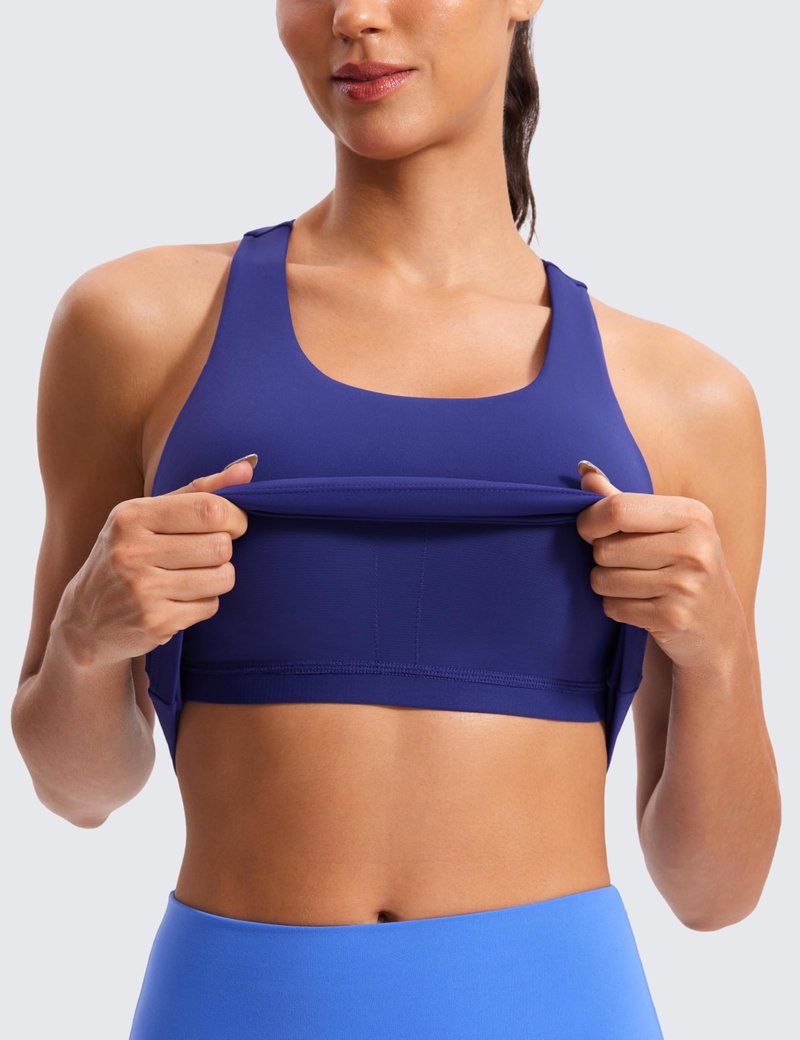 CRZ YOGA Butterluxe Workout Racerback Tank Tops for Women - Padded Athletic Spandex Yoga Shirts with Built in Bra Larkspur Blue X-Small