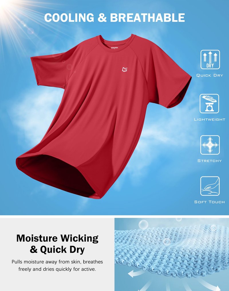 Men's Athletic Workout T-Shirts Moisture Wicking Cooling Running Shirts Short Sleeve Performance Tee for Gym Tennis(Red,M)
