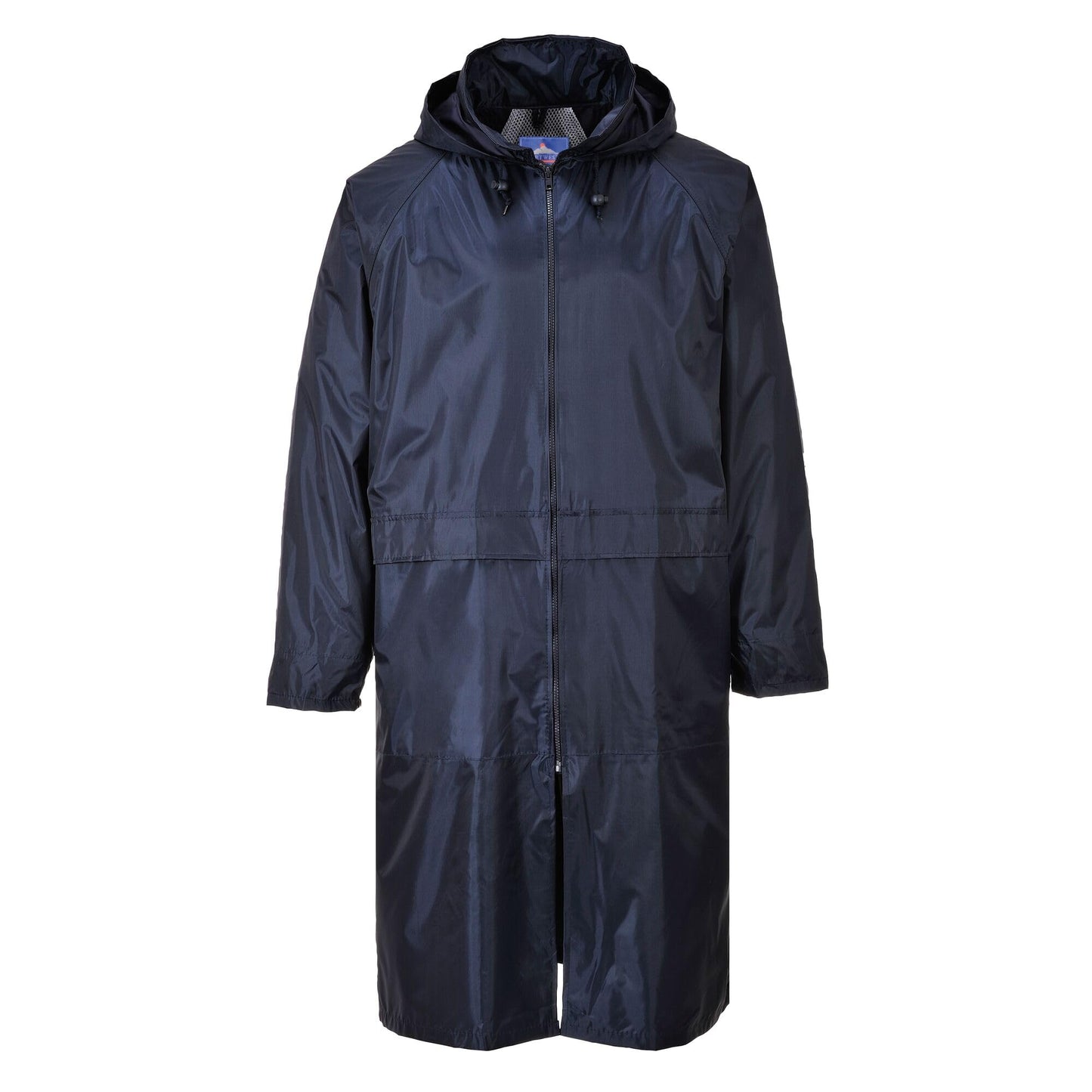 Portwest S438 Classic Waterproof Long Rain Coat with Hood - Lightweight Breathable Hiking Outdoor Mac Jacket, Navy, XL