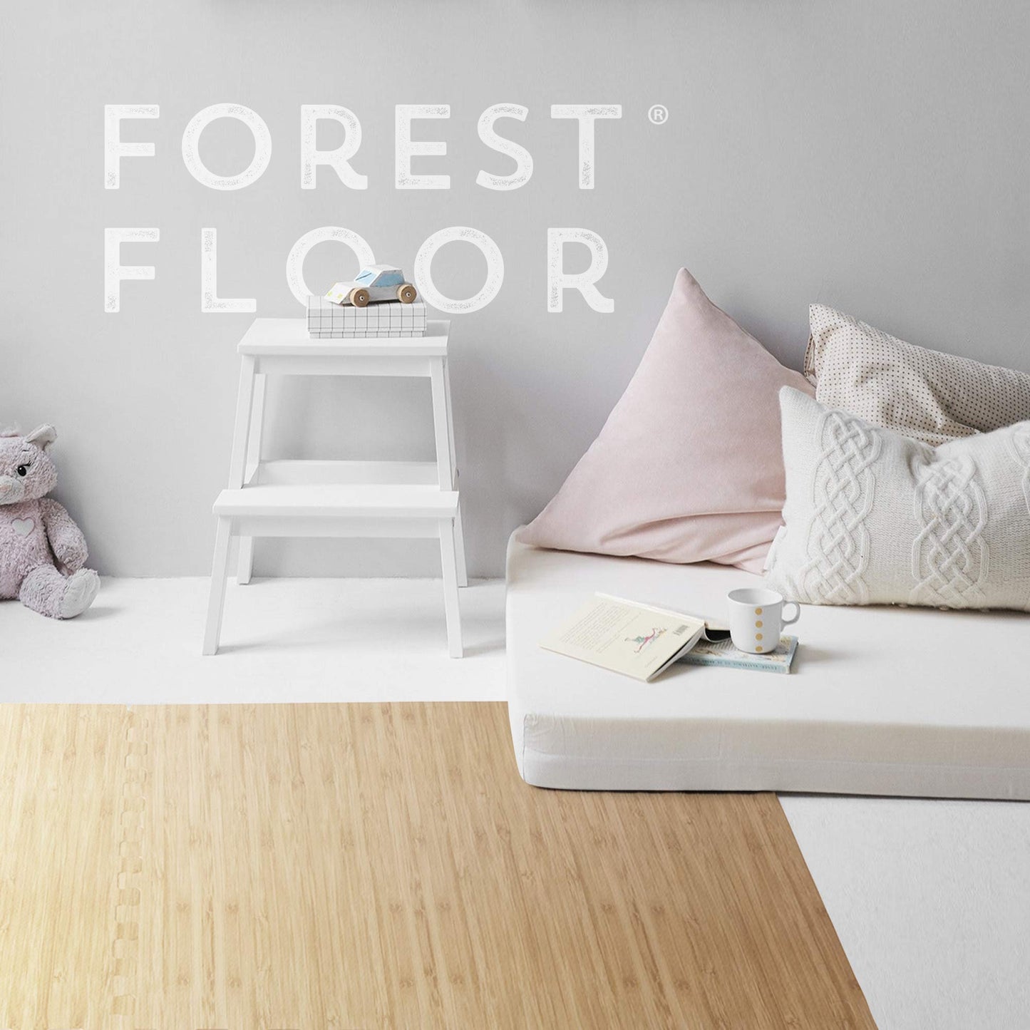 Forest Floor 3/8 Inch Thick Printed Foam Tiles, Premium Wood Grain Interlocking Foam Floor Mats, Anti-Fatigue Flooring – Stylish Flooring Solution, Light Bamboo, 24 Sq Ft