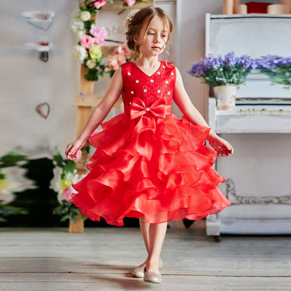 NNJXD Girl Dress Kids Ruffles Lace Party Wedding Dresses Size 12-24 month Red Tag size 90