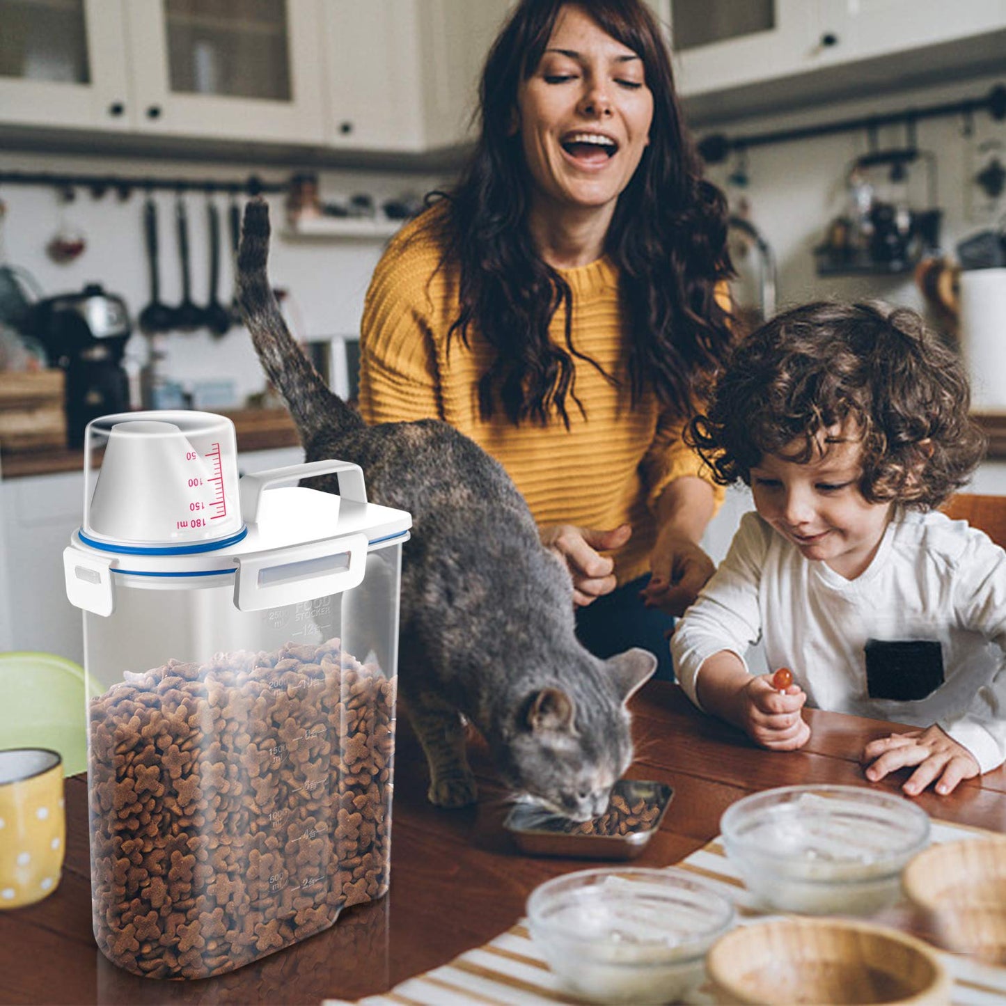 TBMax 2L/5L Pet Food Storage Container for Dogs/Cats - Portable Dog Food Container for Dry Food, Small BPA-free Plastic Cat Food Storage Container with Lid and Measuring Cup, Pour Spout(2Liter)