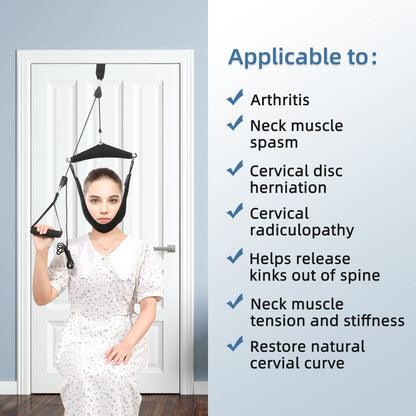 Fanwer Upgraded Neck Stretcher Cervical Neck Traction Device,Double Ratchet Neck Tension Relief Portable Over The Door Device,for Physical Therapy,Neck Pain Relief, Vertebrae Disk Herniation,Black