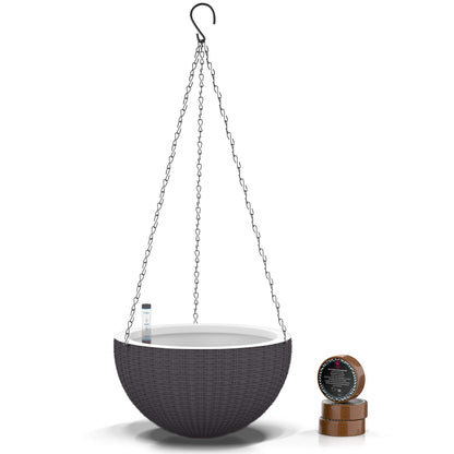GARDENIX DECOR 11'' Self Watering Hanging planters for Indoor Plants - Flower Pot with Water Level Indicator for Plants, Hanging pots - Self Watering Planter Plant Pot-Coco Coir - Round 1 Pack - Gray