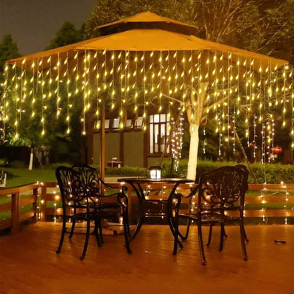 Janchs 304 LED Solar Christmas Icicle Lights Outdoor Decorations, 8 Modes Waterproof Icicle Fairy Lights for Outside Holiday, Patio, Balcony, Christmas, Window, House Eaves Decorations, Warm White