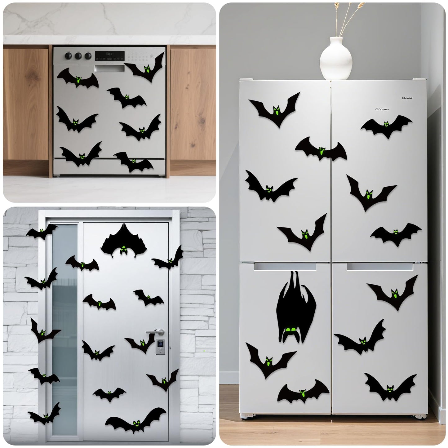 24pcs Halloween Decorations Outdoor Magnetic Bats for Garage Door Decorations with Glowing Eye Stickers Fridge Car Decor