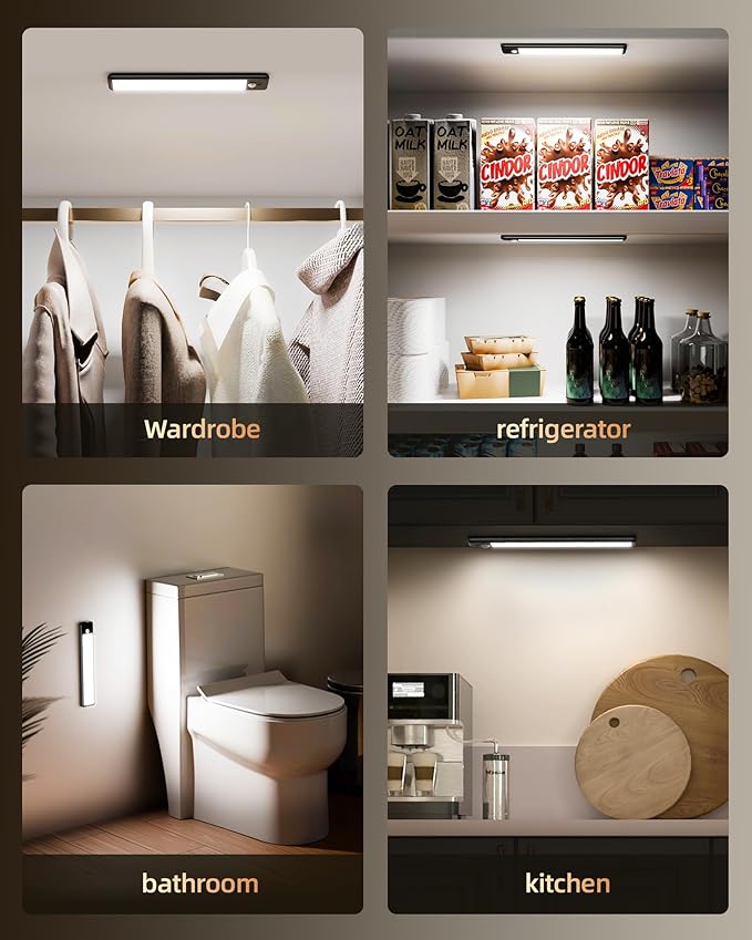 Under Cabinet Lighting, 3 Pack Motion Sensor Light with Remote, 1600mAh Rechargeable Magnetic Dimmable Closet Lights, Wireless Under Counter Lights for Kitchen, Stairs