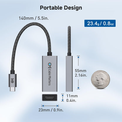 Cable Matters 48Gbps USB C to HDMI 2.1 Adapter, Supports 8K 60Hz / 4K 240Hz HDR, Thunderbolt 4 to HDMI2.1, HDMI 2.1 to USB C Adapter, Compatible with Thunderbolt 5 - Max Resolution on Mac is 4K@60Hz