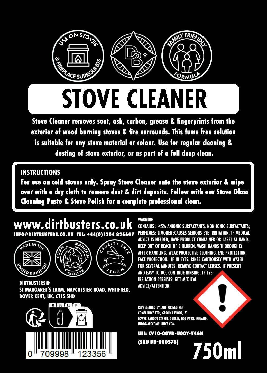 Dirtbusters Stove Polish & Stove Cleaner for Wood & Log Burners & Fireplace Grates, Clean & Restore to Black (250ml & 750ml)