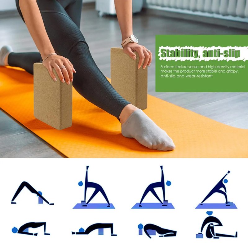 MBKHFLL Cork Yoga Blocks, Natural Cork, High Density with Non Slip Surface, Eco-Friendly Accessories for Women, Ideal for Yoga, Pilates, Stretching…