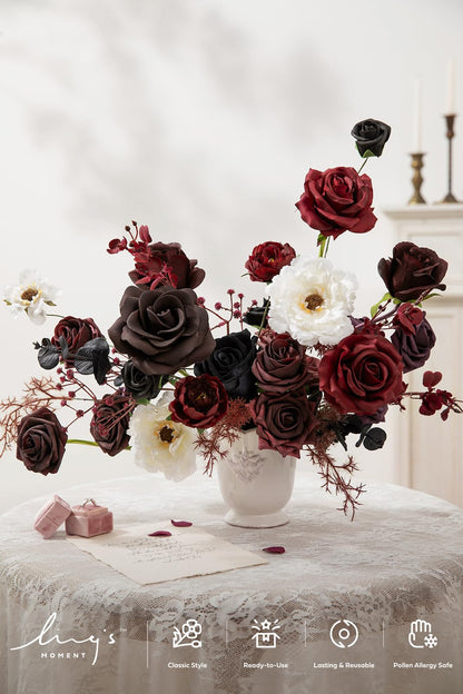 Ling's Moment Moody Burgundy & Black Artificial Flowers and Greenery Deluxe Combo Box Set, Goth Fake Flower for DIY Wedding Bridal Bouquet, Centerpieces Decor, Floral Arrangement Decor, etc.