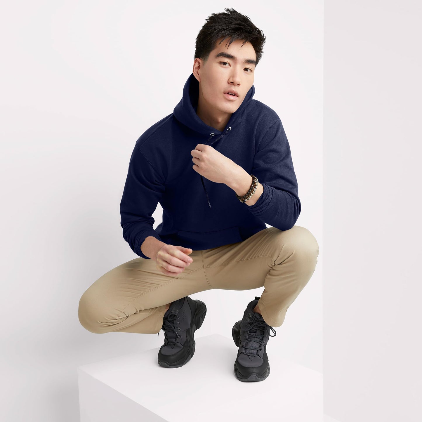 Hanes Men's Pullover EcoSmart Hooded Sweatshirt, Navy, Large