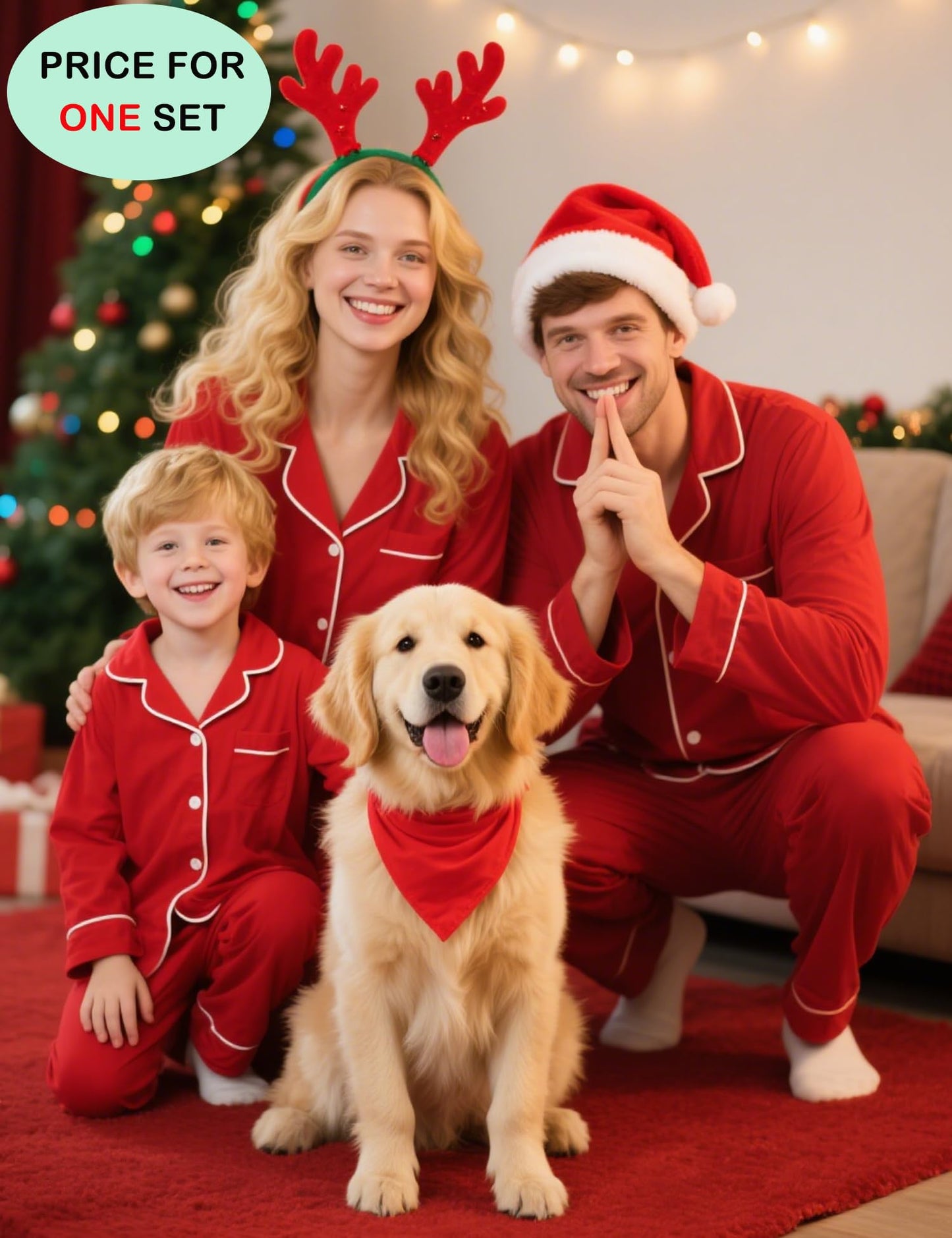 SWOMOG Family Christmas Pajamas Set Women & Men & Kids Long Sleeve Pj Set Party Sleepwear Button-Down Loungewear Set Women Red Medium